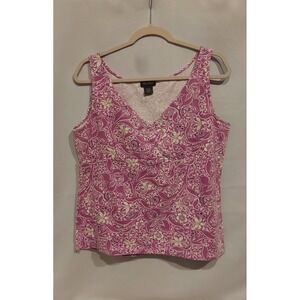 Eddie Bauer Womens Pima Cotton Lavender Floral V-Neck Babydoll Tank Top Size XL
